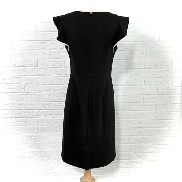 Talbots Black Dress with White Ruffle Trim Cap Sleeve Size 8 Petite - Picture 3 of 6
